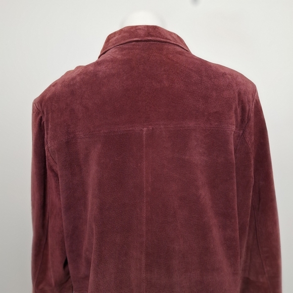 ISZ Leathers Vintage Y2K Burgundy Suede Front Pockets Longline Jacket Size L - Picture 9 of 11